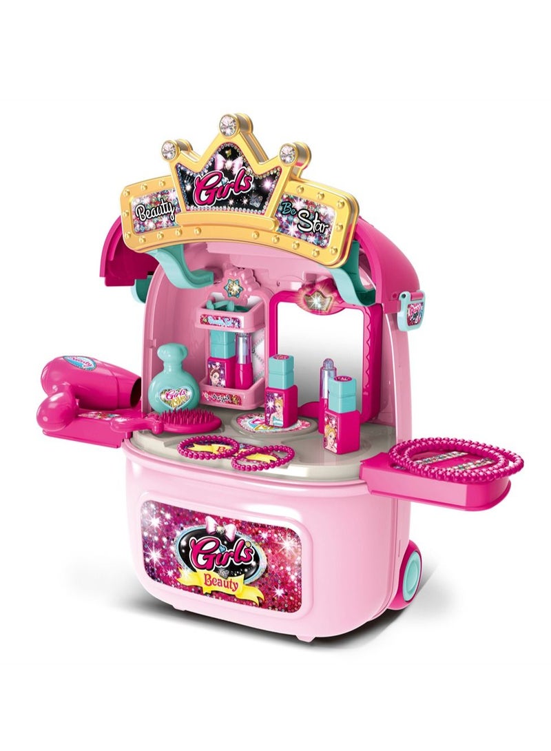 2 in 1 Makeup Toy Set  for Girls with Jewellery  for kids Girl Make Up Table and Suitcase Toy - Image 2