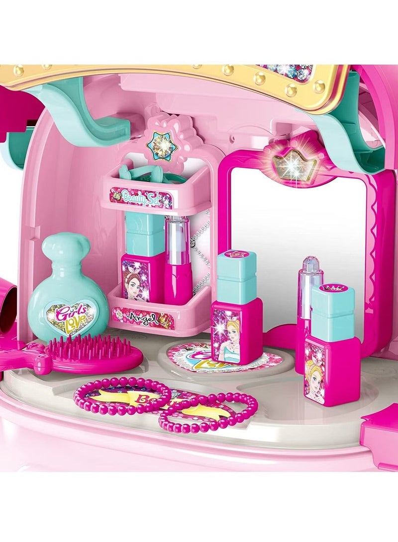 2 in 1 Makeup Toy Set  for Girls with Jewellery  for kids Girl Make Up Table and Suitcase Toy - Image 4