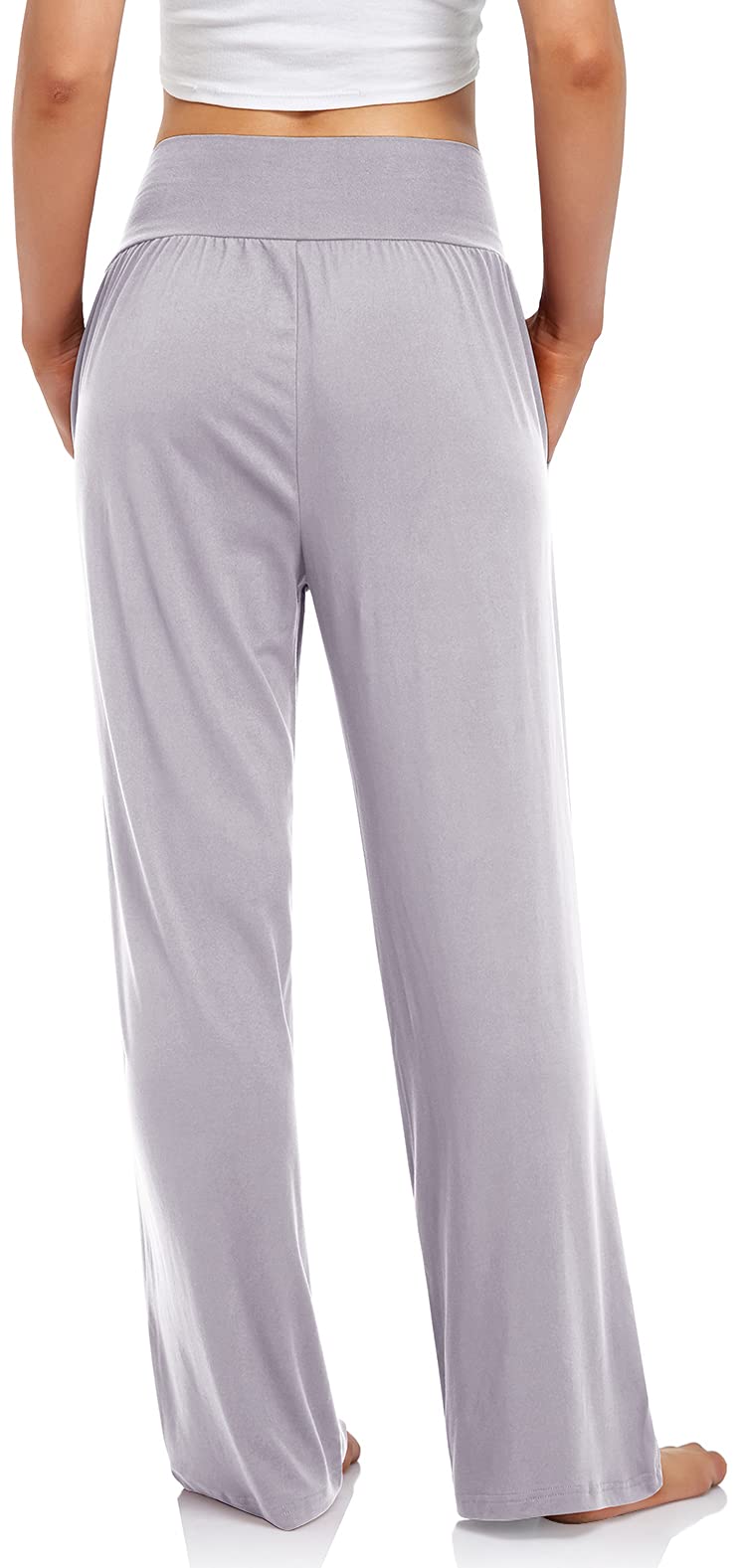 UEU Women's Casual Loose Wide Leg Cozy Pants Yoga Sweatpants Comfy High Waisted Sports Athletic Lounge Pants with Pockets (Light Gray, Medium) - Image 3