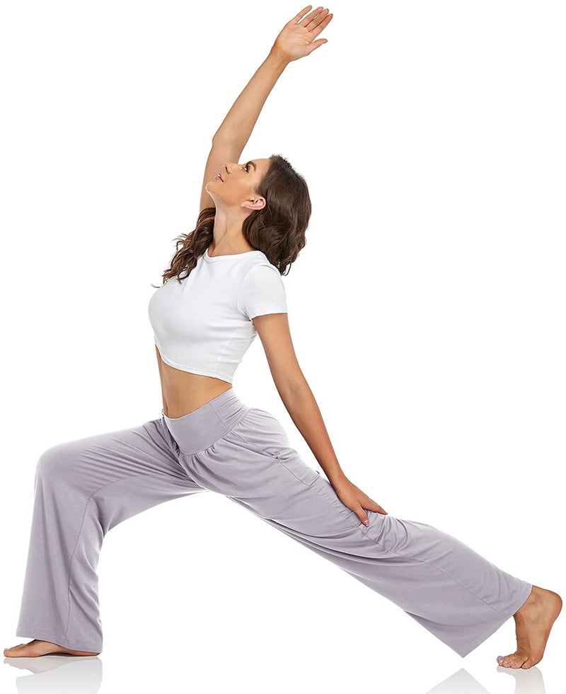 UEU Women's Casual Loose Wide Leg Cozy Pants Yoga Sweatpants Comfy High Waisted Sports Athletic Lounge Pants with Pockets (Light Gray, Medium) - Image 4