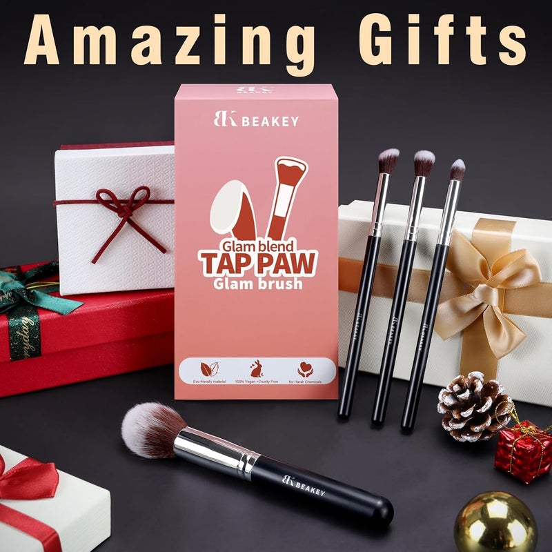 BEAKEY Makeup Brushes Set, Professional Foundation Eyeshadow Concealer Blush Powder Bronzer Applicator, 2 Blender Sponge with Beauty Paper Case stocking stuffers for women - Image 2