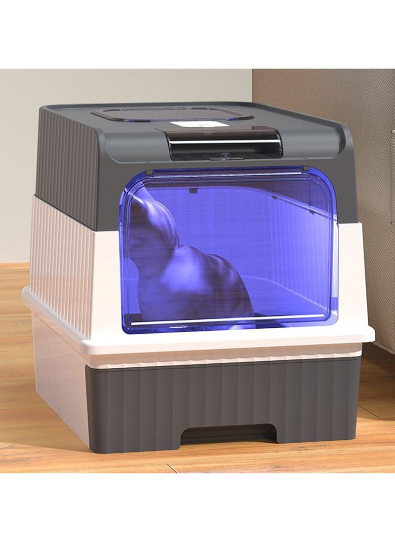 Arabest - Cat Litter Box Extra Large Drawer Type Rechargeable Sterilisation and Odour Proof Pet Fully Enclosed Cat Litter Box Grey - Image 1