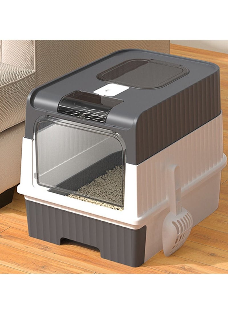 Arabest - Cat Litter Box Extra Large Drawer Type Rechargeable Sterilisation and Odour Proof Pet Fully Enclosed Cat Litter Box Grey - Image 1