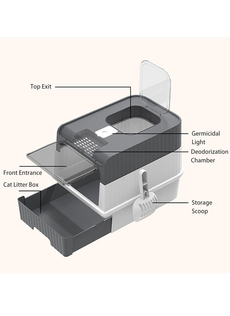 Arabest - Cat Litter Box Extra Large Drawer Type Rechargeable Sterilisation and Odour Proof Pet Fully Enclosed Cat Litter Box Grey - Image 1