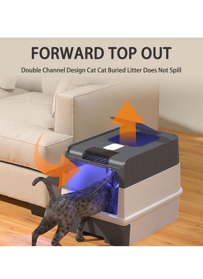 Arabest - Cat Litter Box Extra Large Drawer Type Rechargeable Sterilisation and Odour Proof Pet Fully Enclosed Cat Litter Box Grey - Image 1