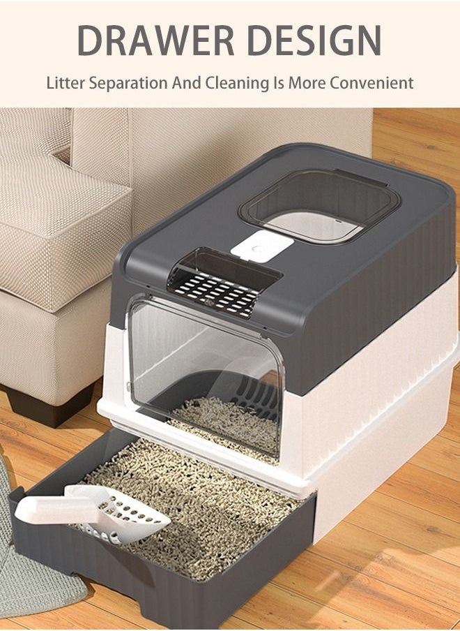 Arabest - Cat Litter Box Extra Large Drawer Type Rechargeable Sterilisation and Odour Proof Pet Fully Enclosed Cat Litter Box Grey - Image 1
