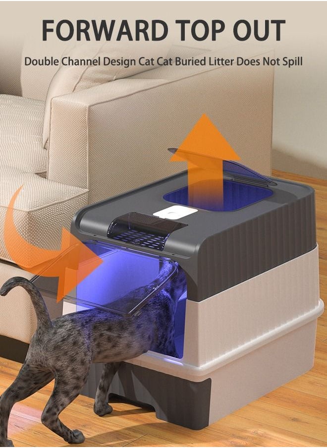 Arabest - Cat Litter Box Extra Large Drawer Type Rechargeable Sterilisation and Odour Proof Pet Fully Enclosed Cat Litter Box Grey - Image 1