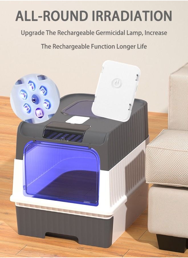 Arabest - Cat Litter Box Extra Large Drawer Type Rechargeable Sterilisation and Odour Proof Pet Fully Enclosed Cat Litter Box Grey - Image 1
