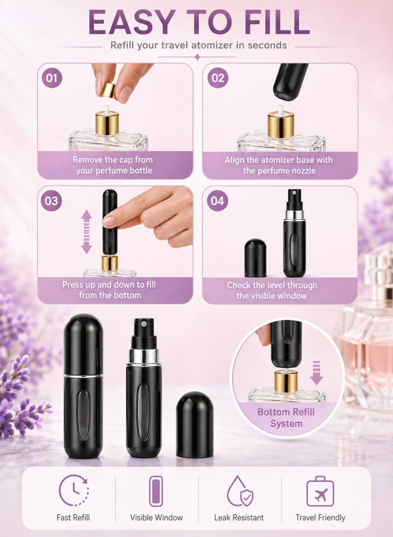 SHAYDX 5PCS Mini Perfume Atomizer Bottles – 5ml Refillable Travel Spray, Portable Scent Pump, Multicolor Pocket Fragrance Dispenser - Image 3
