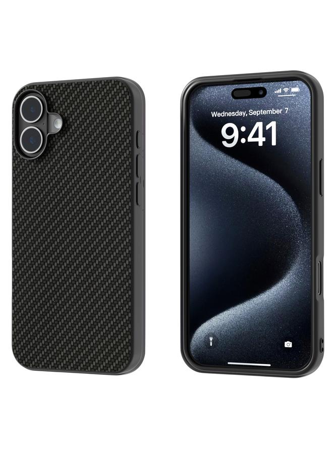 For iPhone 16 Plus Carbon Fiber Texture Protective Phone Case(Black)