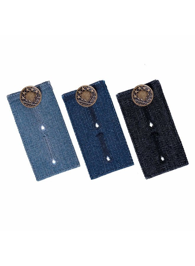 Johnson Smith Waistband Extenders | Button Extender for Pants | Denim Material | Pack of 3 Shades | Premium Metal Buttons | 2 Button Holes | Button Extender for Jeans - Image 1
