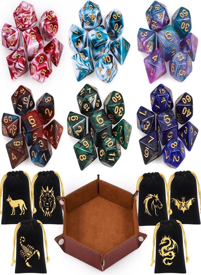 CiaraQ Polyhedral Dice Set - DND Role Playing Dice for Dungeons and Dragons RPG Table Games, Red & White/Blue & White/Blue & Purple/Black & Green/Black & Purple, 42pcs - Image 1
