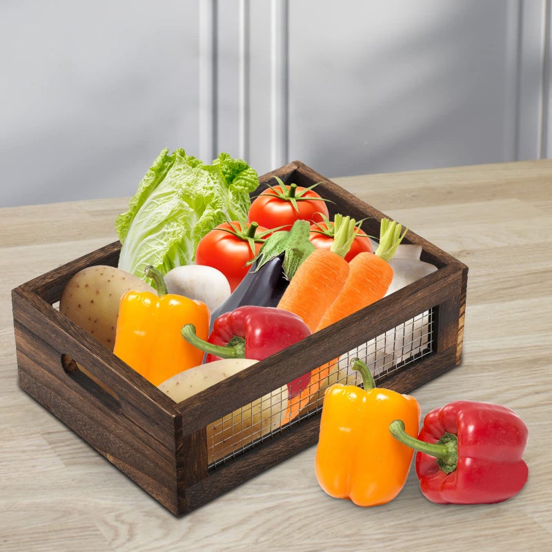 Dicunoy Dicunoy Set of 2 Rustic Nesting Boxes  Wooden Organizer Crates Basket  Small Decorative Wood Wire Containers with Handle for Countertop  Fruit  Veggies  Kitchen  Bathroom  Pantry Storage  Gift Basket  - Image 4