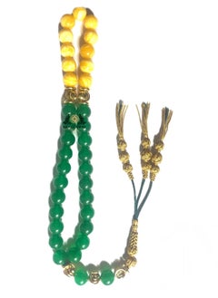 Prayer Beads33 Amber Sand Jade 18K Gold Plated Beads