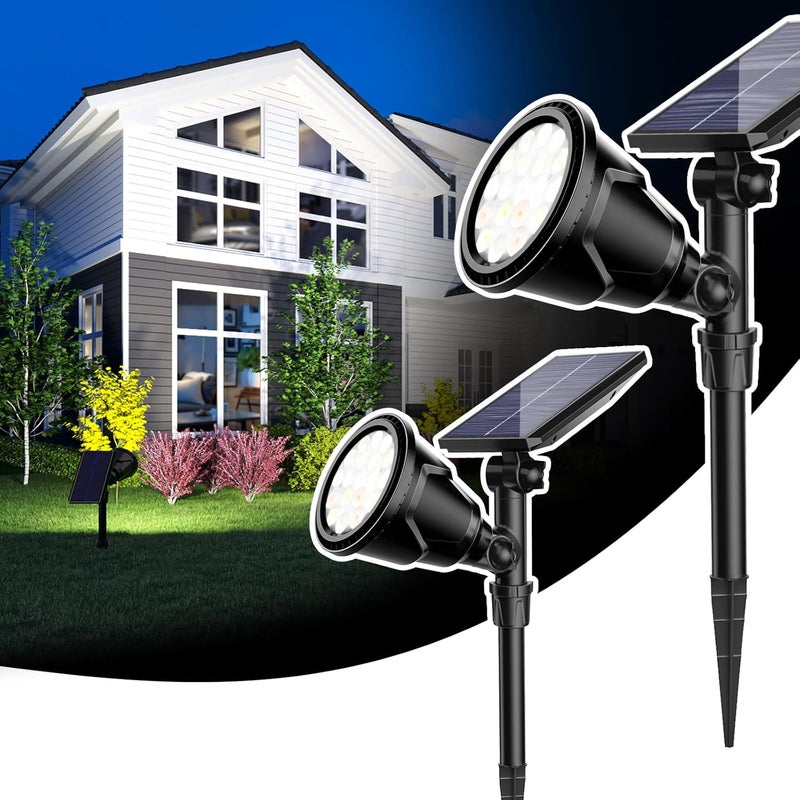 ROSHWEY Solar Spot Lights Outdoor - 600LM Waterproof Flood Lighting for Garden, Patio, and Driveway (Cool White, 2 Pack) - Image 1