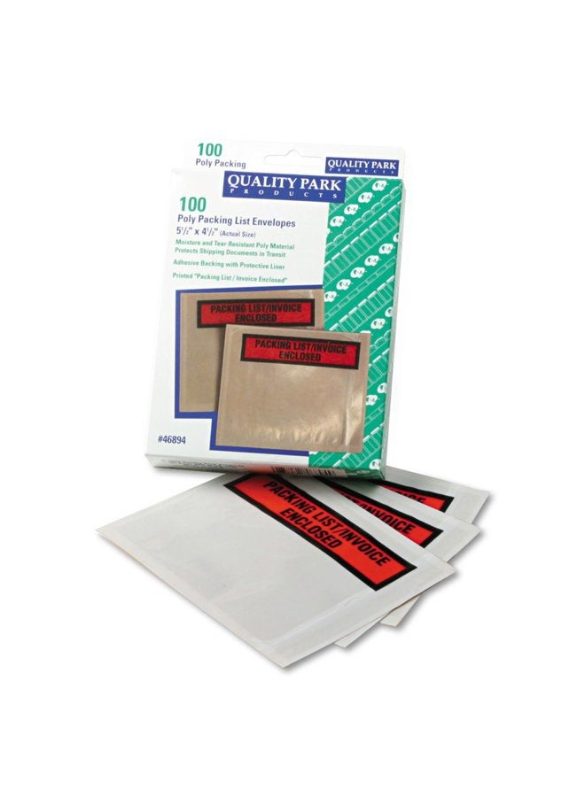 Quality Park Packing List Envelopes; Clear Self Adhesive Pouch, 4-1/2 x 5-1/2, Packing List/Invoice Enclosed, for Shipping, 100 per Carton (QUA46894) - Image 1