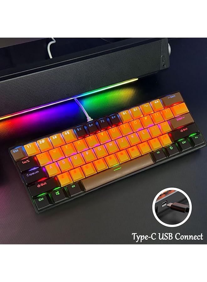 61 Keys Rgb Gaming Keyboard 60% Mini Wired Waterproof With Anti Ghosting Keyboard And Three Color Keycaps With Red Switch For Gamers(Yellow Black And Brown) - Image 5