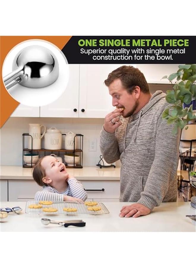 Small 1 Tablespoon Stainless Steel Cookie Scoop for Baking - Multifunctional #60 Cookie Dough Scoop with Trigger Release - Kitchen Scooper for Food - Dishwasher Safe Melon Baller - Black - Image 3