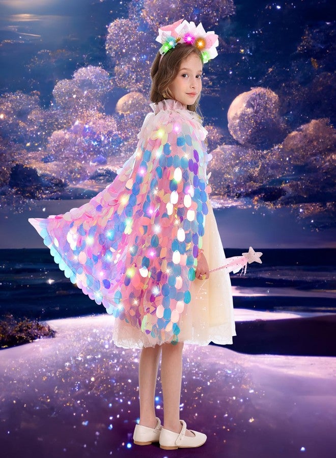 LIMIROLER Mermaid Toys Princess Dress Up Clothes Light Up Girls Dress Up Princess Cape 9 PCS Gift Set for Little Girls 3-8 Years Old Halloween Birthday Christmas (Pink) - Image 3