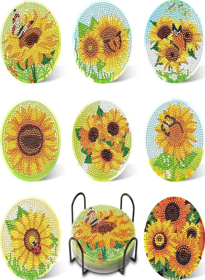 UPINS 8Pcs Sunflower Diamond Art Painting Coasters for Drinks DIY Coaster Diamond Art Kits for Adults Kids Beginners Diamond Art Craft Supplies (Sunflower) - Image 1