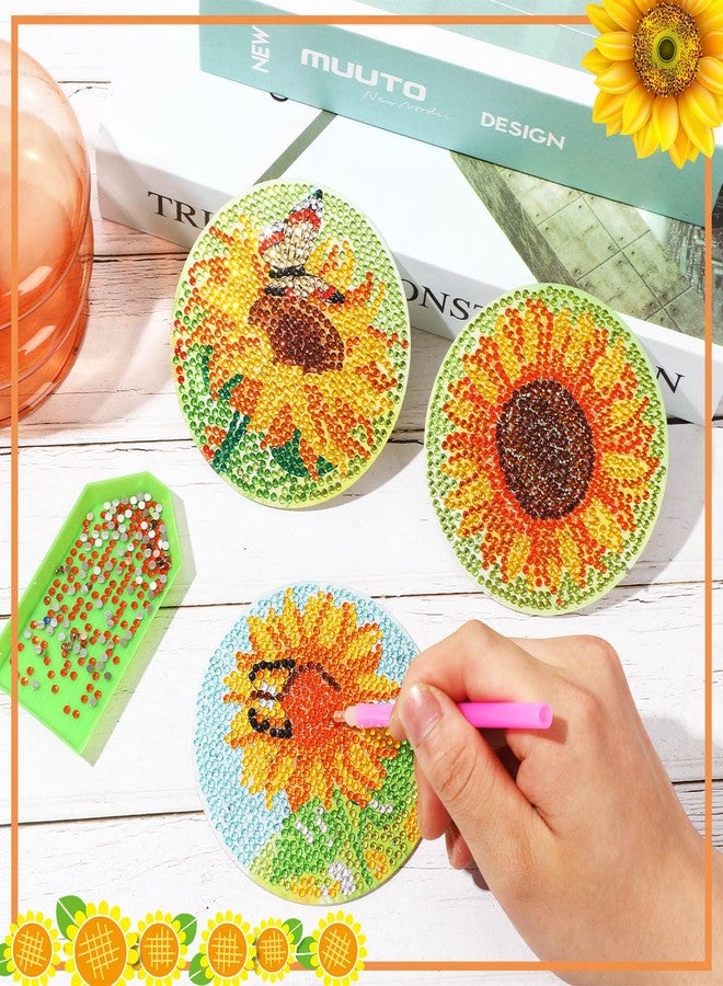 UPINS 8Pcs Sunflower Diamond Art Painting Coasters for Drinks DIY Coaster Diamond Art Kits for Adults Kids Beginners Diamond Art Craft Supplies (Sunflower) - Image 5