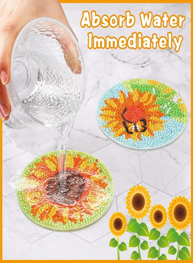 UPINS 8Pcs Sunflower Diamond Art Painting Coasters for Drinks DIY Coaster Diamond Art Kits for Adults Kids Beginners Diamond Art Craft Supplies (Sunflower) - Image 4
