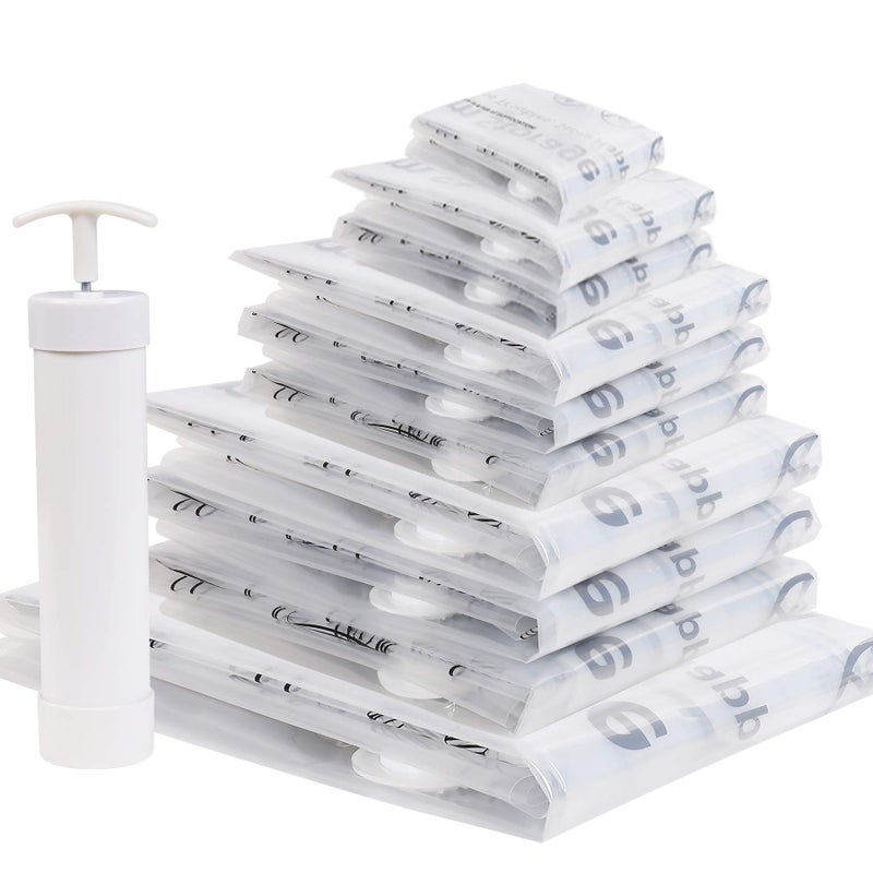 CHADIOR Vacuum Storage Bags Compressed Air by Sitting No Pump Needed DoubleColor Zip for Clothes Pillows Towels Blankets White