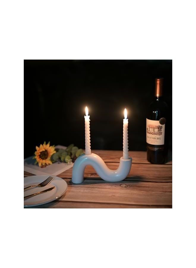 The Bros Modern Ceramic Candle Holder - Taper Candlestick for Dining & Coffee Tables, Fits 2 Taper Candles - Image 5