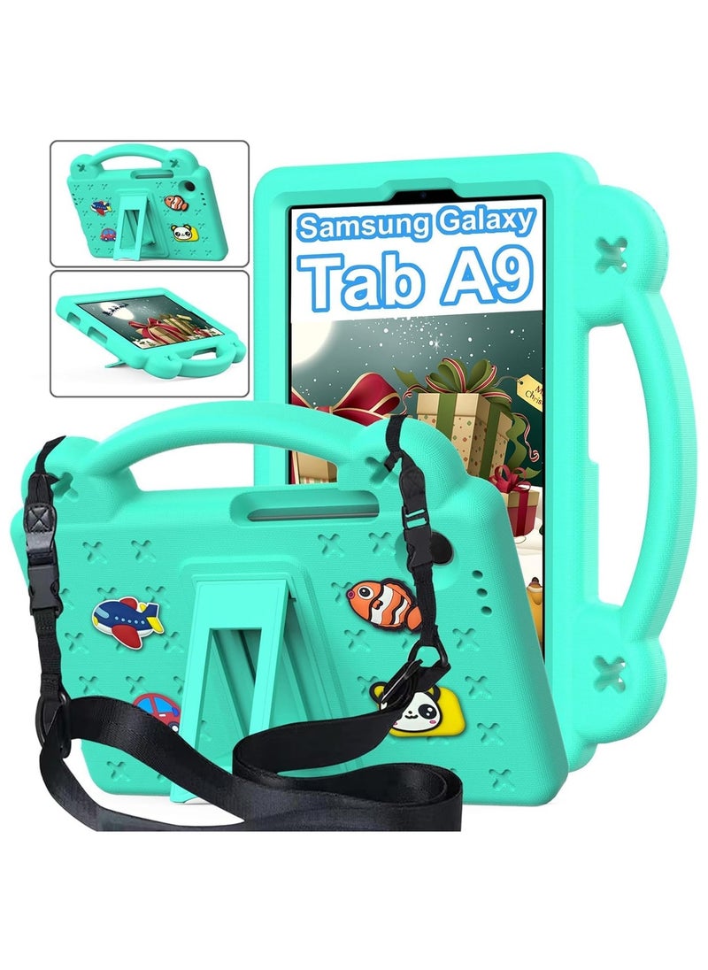 VKL - Compatible with Samsung Galaxy Tab A9 (2023), Shockproof Protective Case with Shoulder Strap Handle Holder, Lightweight EVA Kid-friendly, Drop Resistant (Green) - Image 1