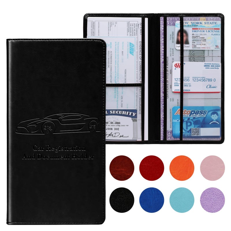 Peisicne Car Registration and Insurance Card Holder for Women Men, Black Glove Box Paperwork Organizer with Magnetic Buckle for Easy Access and Protect Documents and Various Cards in Vehicle - Image 1