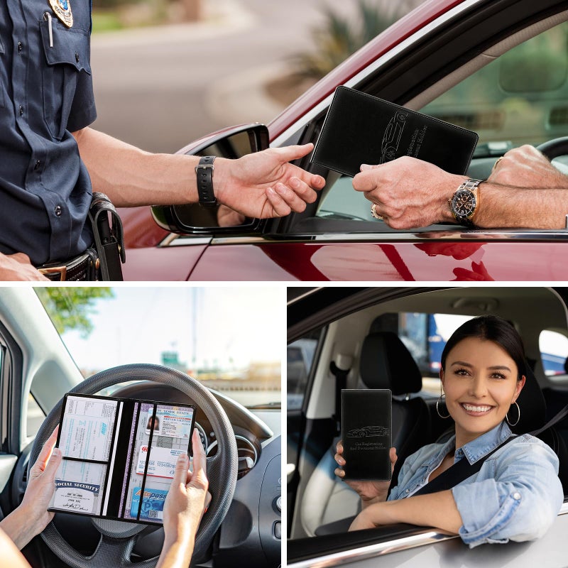 Peisicne Car Registration and Insurance Card Holder for Women Men, Black Glove Box Paperwork Organizer with Magnetic Buckle for Easy Access and Protect Documents and Various Cards in Vehicle - Image 2