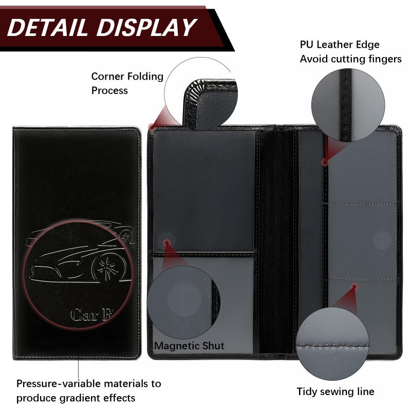 Peisicne Car Registration and Insurance Card Holder for Women Men, Black Glove Box Paperwork Organizer with Magnetic Buckle for Easy Access and Protect Documents and Various Cards in Vehicle - Image 4
