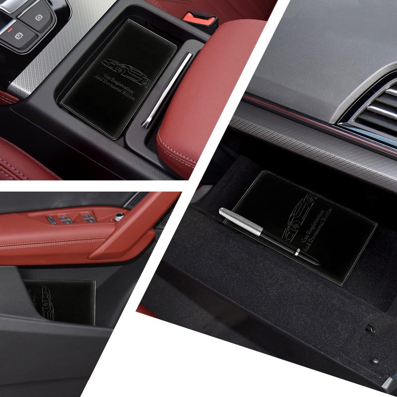 Peisicne Car Registration and Insurance Card Holder for Women Men, Black Glove Box Paperwork Organizer with Magnetic Buckle for Easy Access and Protect Documents and Various Cards in Vehicle - Image 5