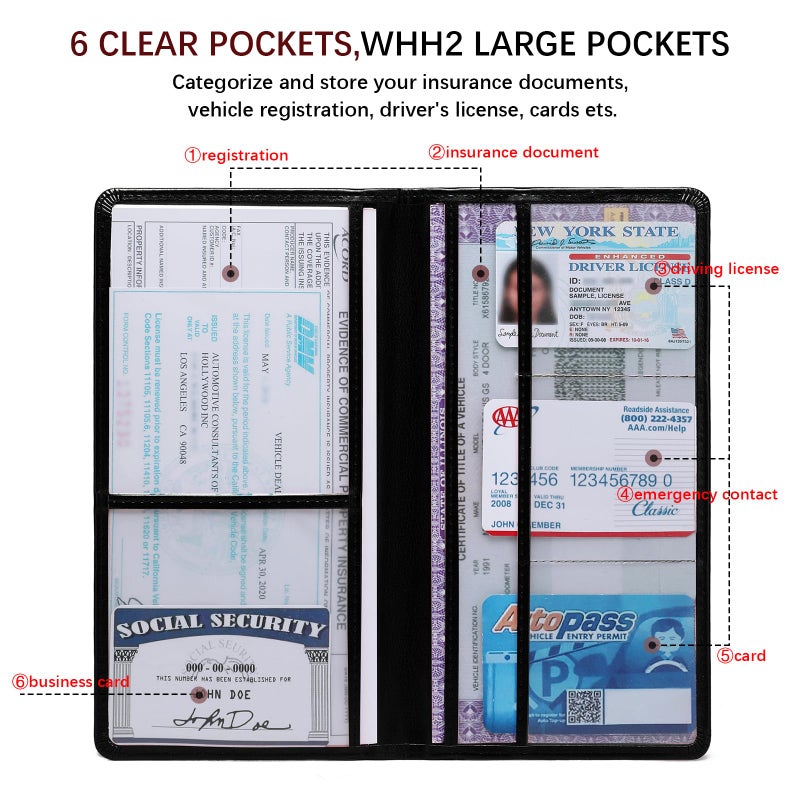 Peisicne Car Registration and Insurance Card Holder for Women Men, Black Glove Box Paperwork Organizer with Magnetic Buckle for Easy Access and Protect Documents and Various Cards in Vehicle - Image 3