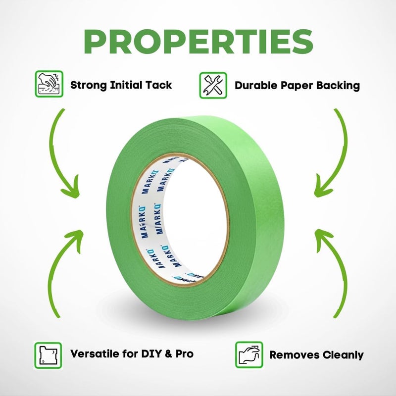 MARKQ شريط لاصق 1 بوصة × 20 ياردة - شريط طلاء أخضر للرسم، الحرف، التسمية، مشاريع DIY وتحسين المنزل - سهل الإزالة، لاصق قوي، بدون بقايا (9 عبوات) - Image 3