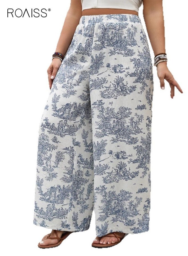 roaiss Women's Loose Fit Casual Pants With Printed Design Elastic Waistband Comfortable Lightweight Plus Size Trousers For Everyday Wear And Lounge - Image 4