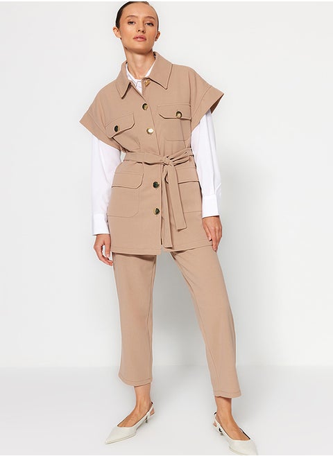 Buttoned Vest-Pants Knitted Top and Bottom Set TCTAW22US0062