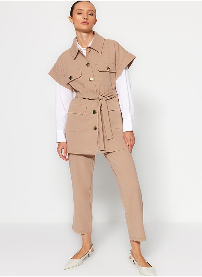 Buttoned Vest-Pants Knitted Top and Bottom Set TCTAW22US0062