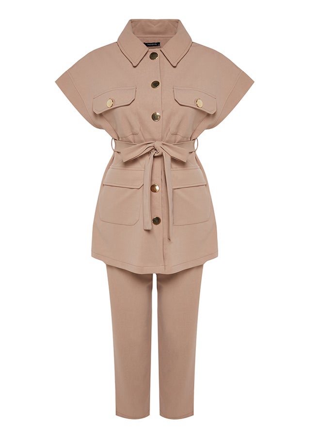 Buttoned Vest-Pants Knitted Top and Bottom Set TCTAW22US0062
