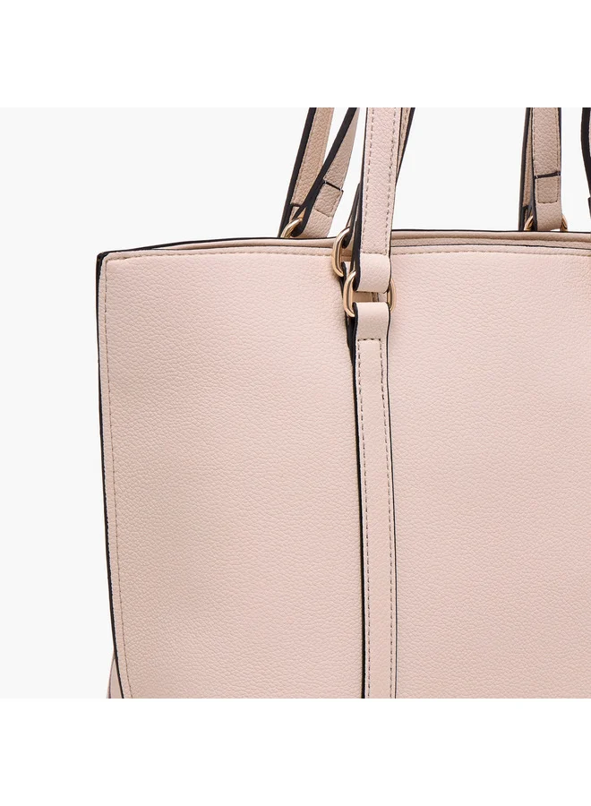 Celeste Women Monogram Textured Tote Bag with Zip Closure and Double Handle