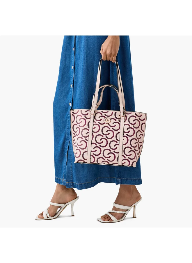 سيليست Women Monogram Textured Tote Bag with Zip Closure and Double Handle