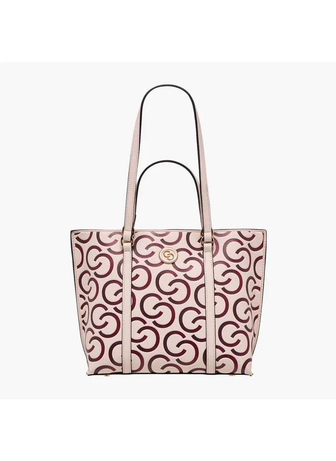 سيليست Women Monogram Textured Tote Bag with Zip Closure and Double Handle