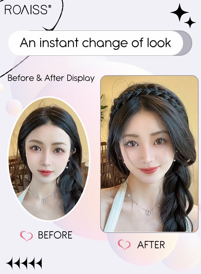 رويس باروكة شعر أنيقة للنساء بتصميم ضفيرة مغناطيسية على شكل عظم السمكة، باروكة شعر مضفرة ناعمة غير مرئية مصنوعة يدويًا، باروكة شعر بتصميم فيلكرو عالي التاج، لون أسود طبيعي - Image 2