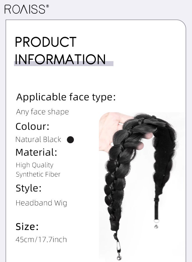 رويس باروكة شعر أنيقة للنساء بتصميم ضفيرة مغناطيسية على شكل عظم السمكة، باروكة شعر مضفرة ناعمة غير مرئية مصنوعة يدويًا، باروكة شعر بتصميم فيلكرو عالي التاج، لون أسود طبيعي - Image 3