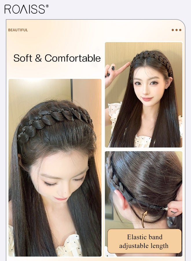 رويس باروكة شعر أنيقة للنساء بتصميم ضفيرة مغناطيسية على شكل عظم السمكة، باروكة شعر مضفرة ناعمة غير مرئية مصنوعة يدويًا، باروكة شعر بتصميم فيلكرو عالي التاج، لون أسود طبيعي - Image 5