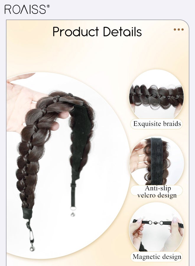 رويس باروكة شعر أنيقة للنساء بتصميم ضفيرة مغناطيسية على شكل عظم السمكة، باروكة شعر مضفرة ناعمة غير مرئية مصنوعة يدويًا، باروكة شعر بتصميم فيلكرو عالي التاج، لون أسود طبيعي - Image 4