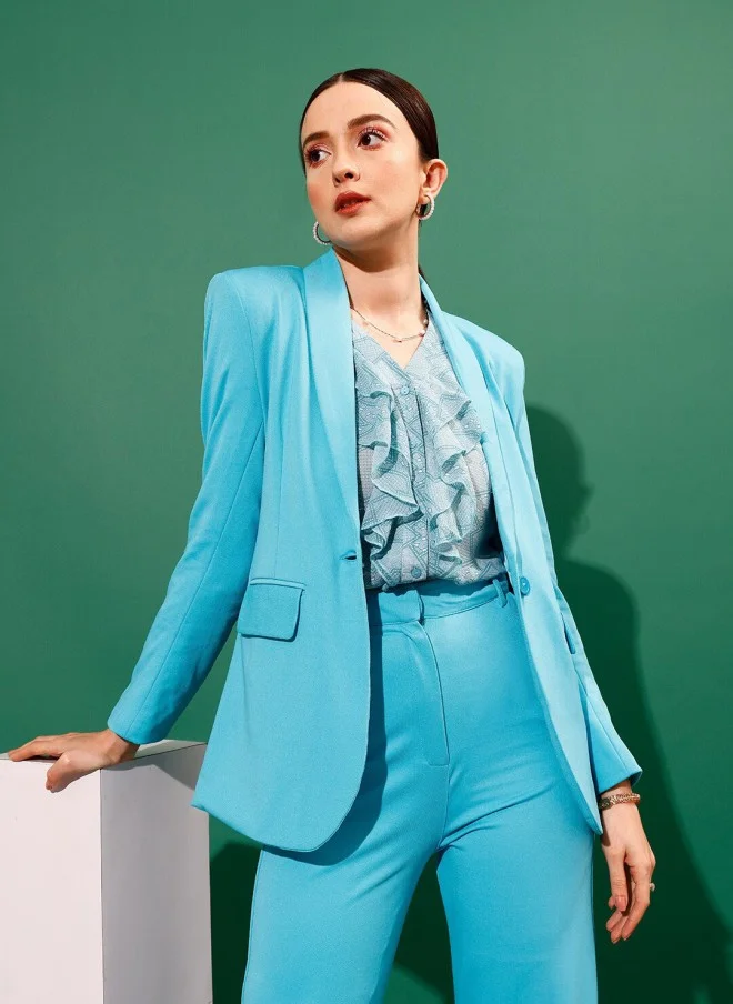 STREET 9 Turquoise Blue Slim-Fit Formal Blazer for Women