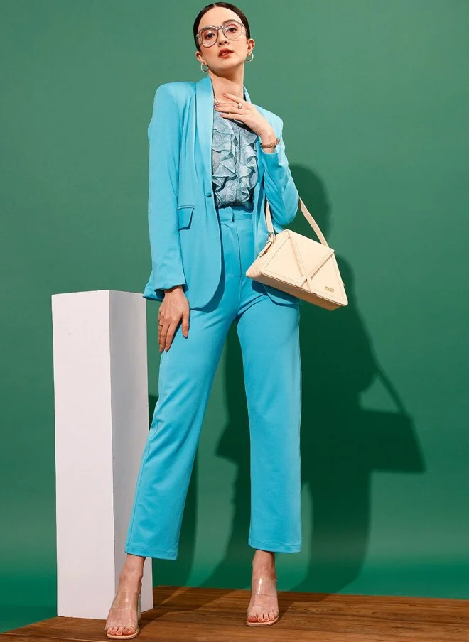 STREET 9 Turquoise Blue Slim-Fit Formal Blazer for Women
