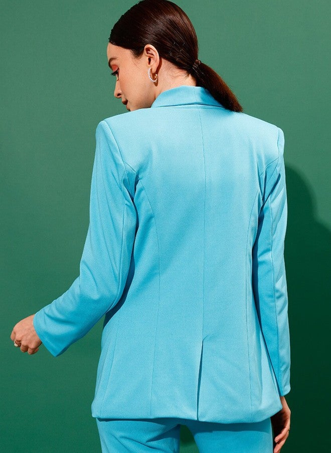 STREET 9 Turquoise Blue Slim-Fit Formal Blazer for Women - Image 4