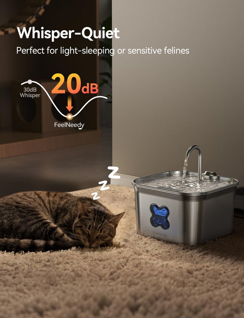 FEELNEEDY Cat Water Fountain, 304 Stainless Steel - 95oz/2.8L Faucet-Style Pet Drinking Fountain for Cats & Small Dogs, Ultra-Quiet <20dB, Dishwasher Safe, 4-Stage Filtration & Water Level Window - Image 5